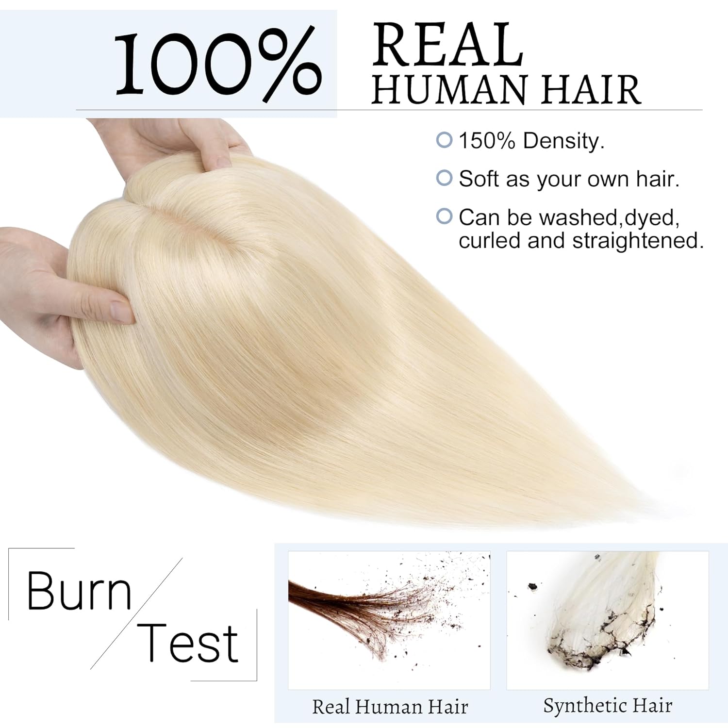 Platinum Blonde 6 Inch Human Hair Topper 7x13 CM Silk Base, Clip In, New Condition - Image 2