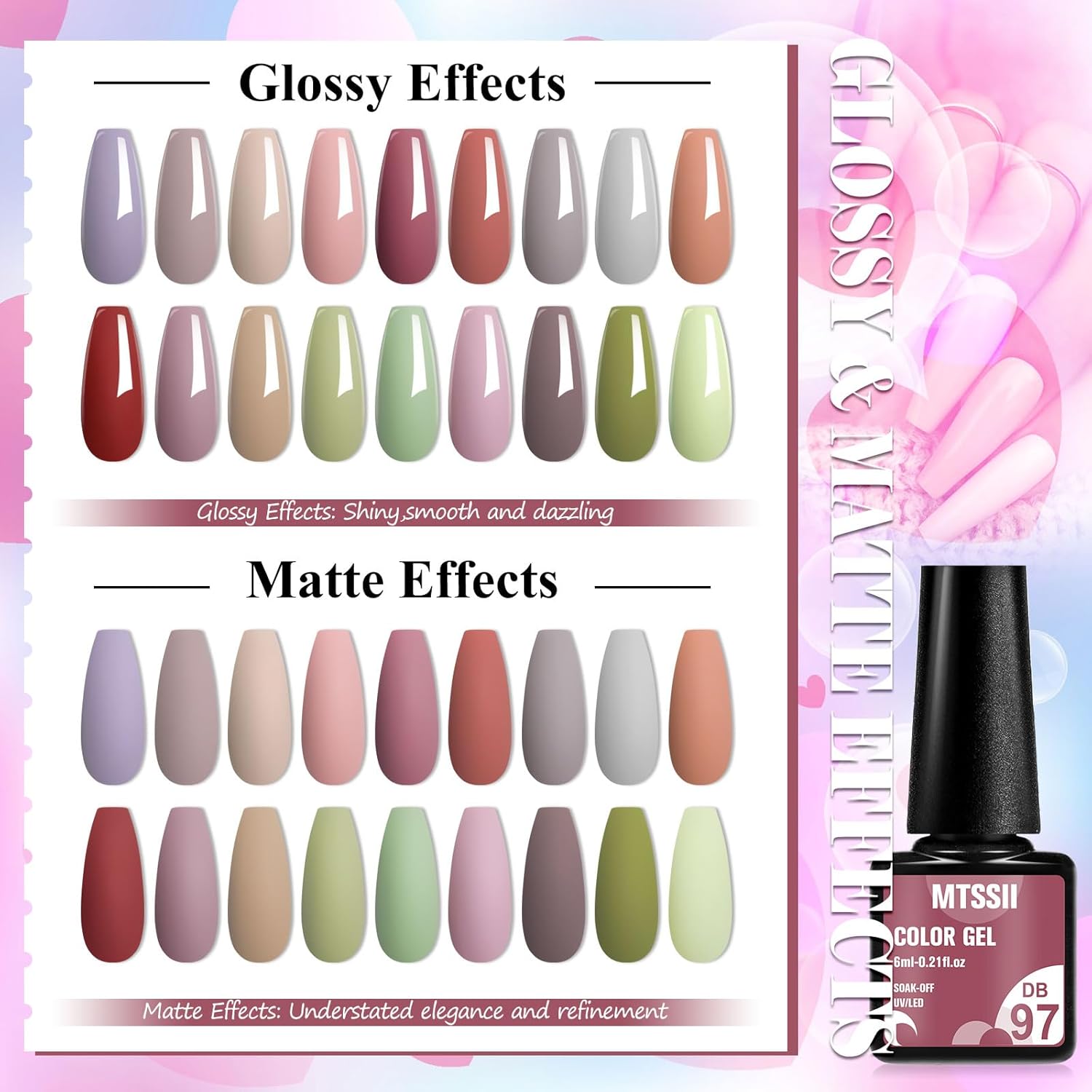 MTSSII 18PCS Long Lasting Gel Nail Polish Set Coral Green Light Blue - Image 3
