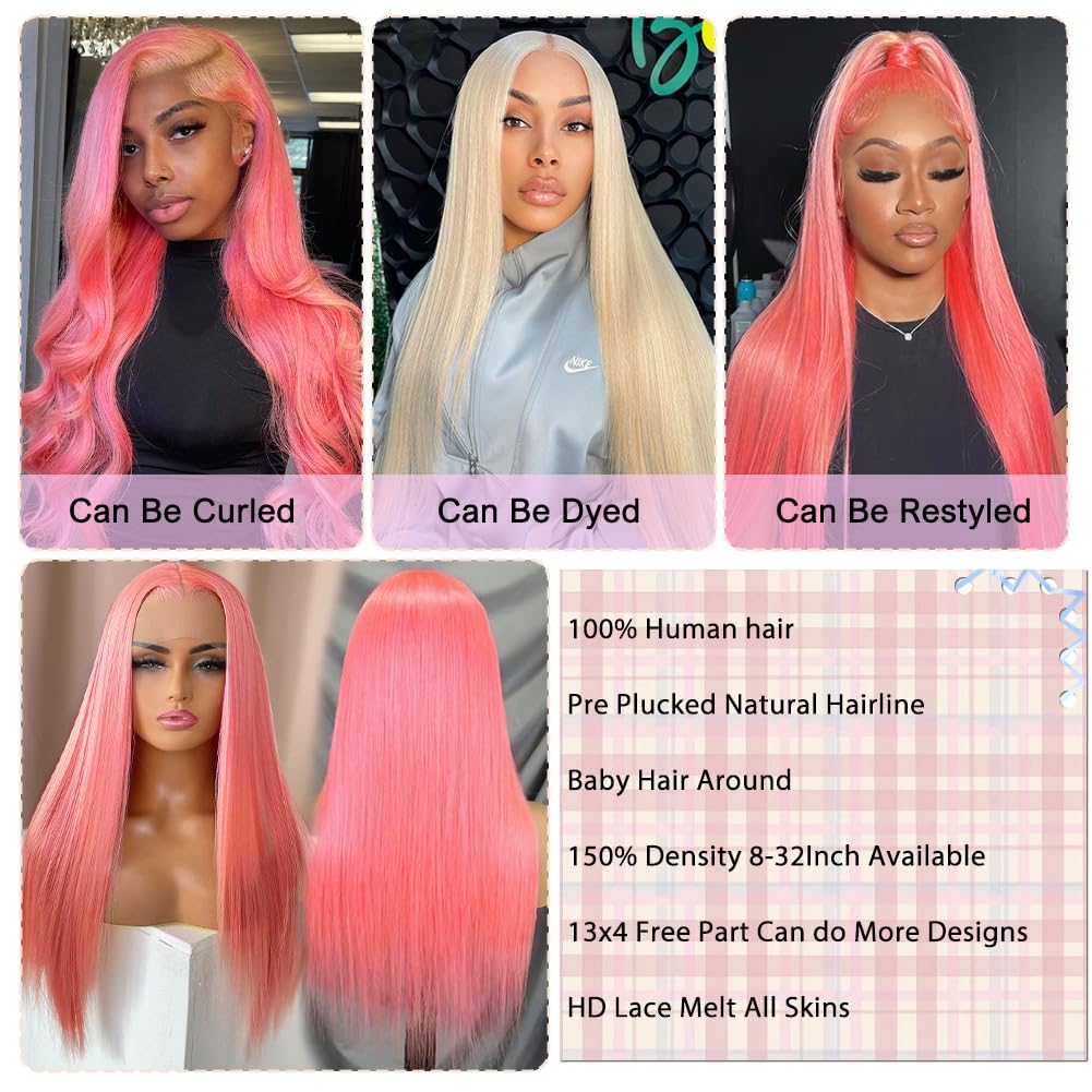 18 Inch Human Hair Pink Lace Front Wig Straight Pre Plucked with Baby Hair - Image 5