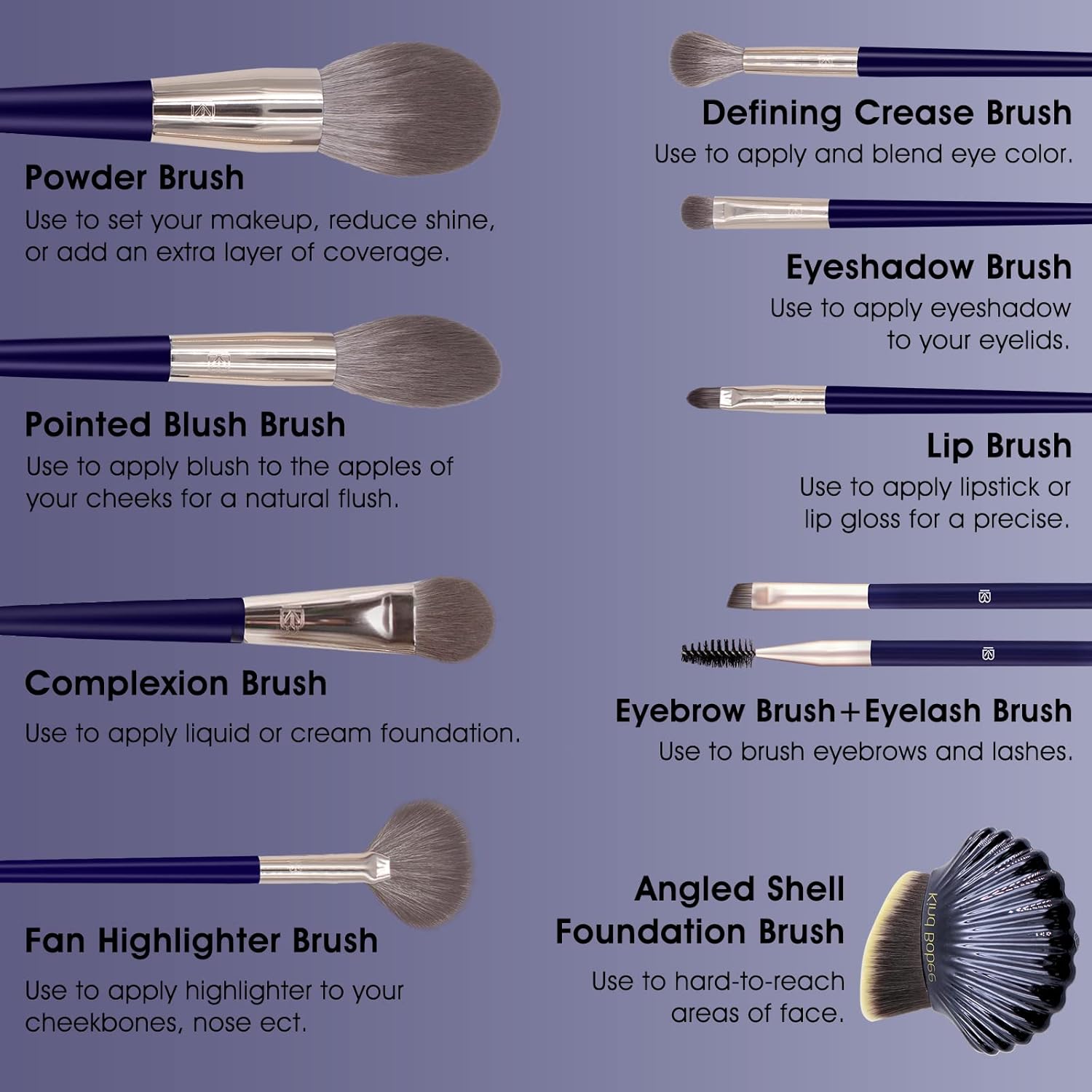 MODUSKYE 9-in-1 Makeup Brush Kit with Ultra Soft Foundation and Eyeshadow Brushes - Set - Image 4