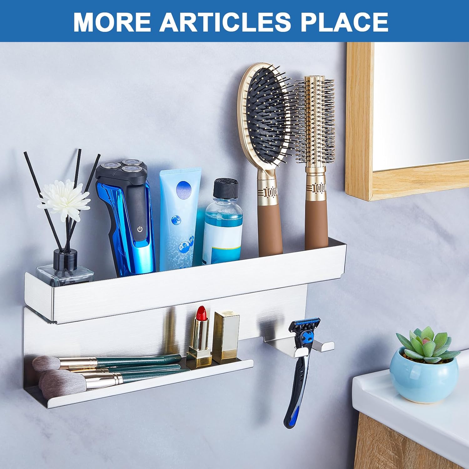 Stainless Steel Hair Dryer Holder Wall Mount Organizer for Bathroom Hair Tool Storage - Image 6