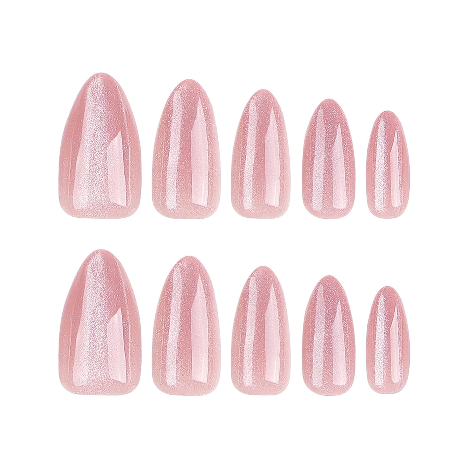Glossy Pink Cat Eye Medium Almond Acrylic Press on Nails Full Cover 24 Piece Set - Image 2