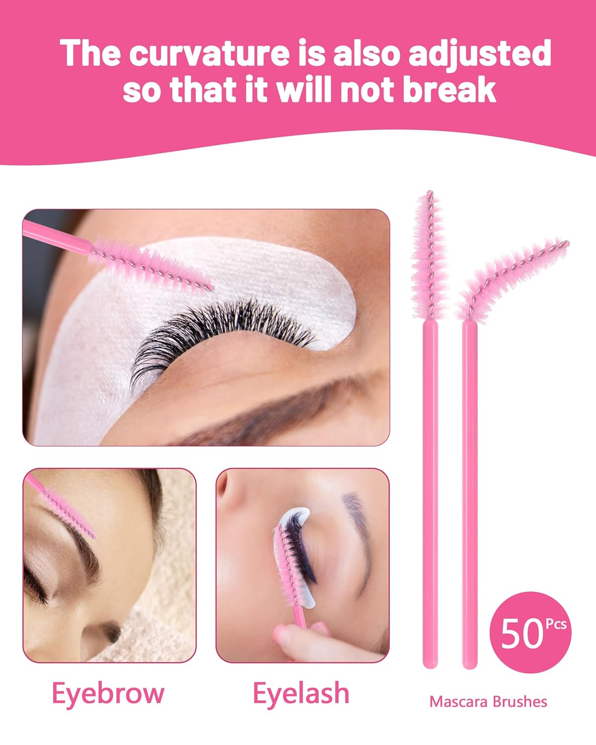 Buqikma 60ml Lash Cleanser Kit with Fan Brush, Rinse Bottle, and 50 Pink Mascara Wands - Image 5