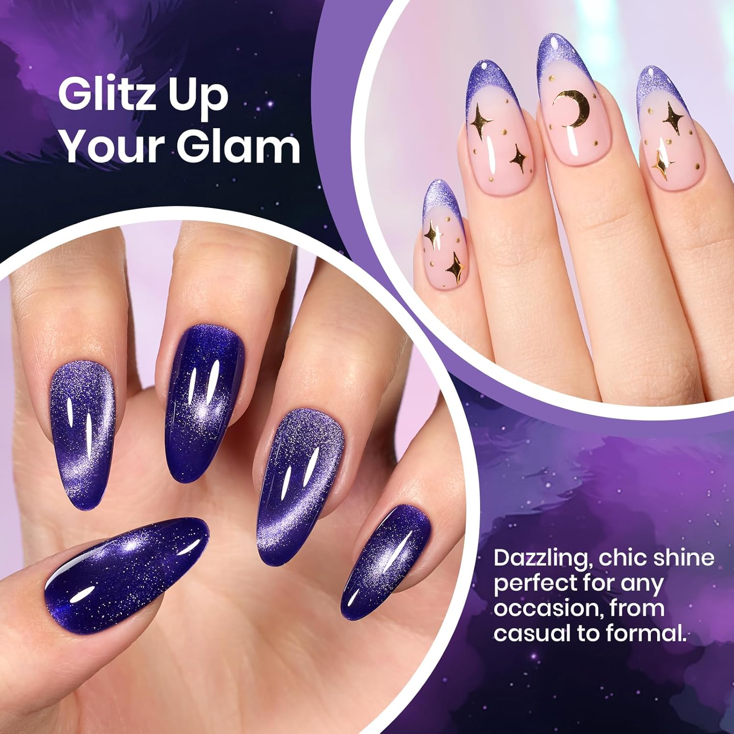 Beetles 15ML Purple Cat Eye Gel Nail Polish Holographic Glitter with Magnet Tool - Image 3