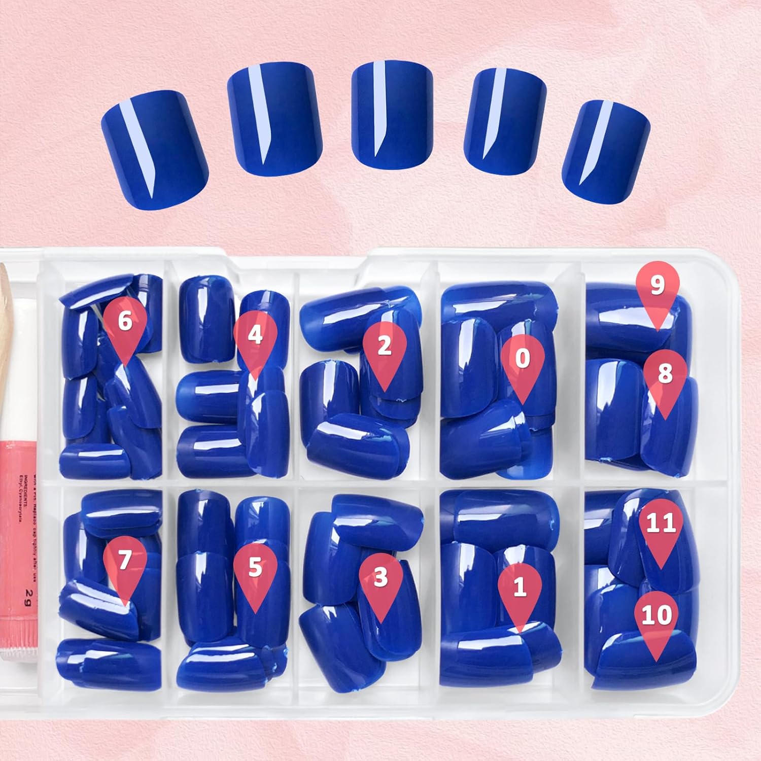 120 Pcs Royal Blue Glossy Square Press-On Nails for Women and Girls - Image 5
