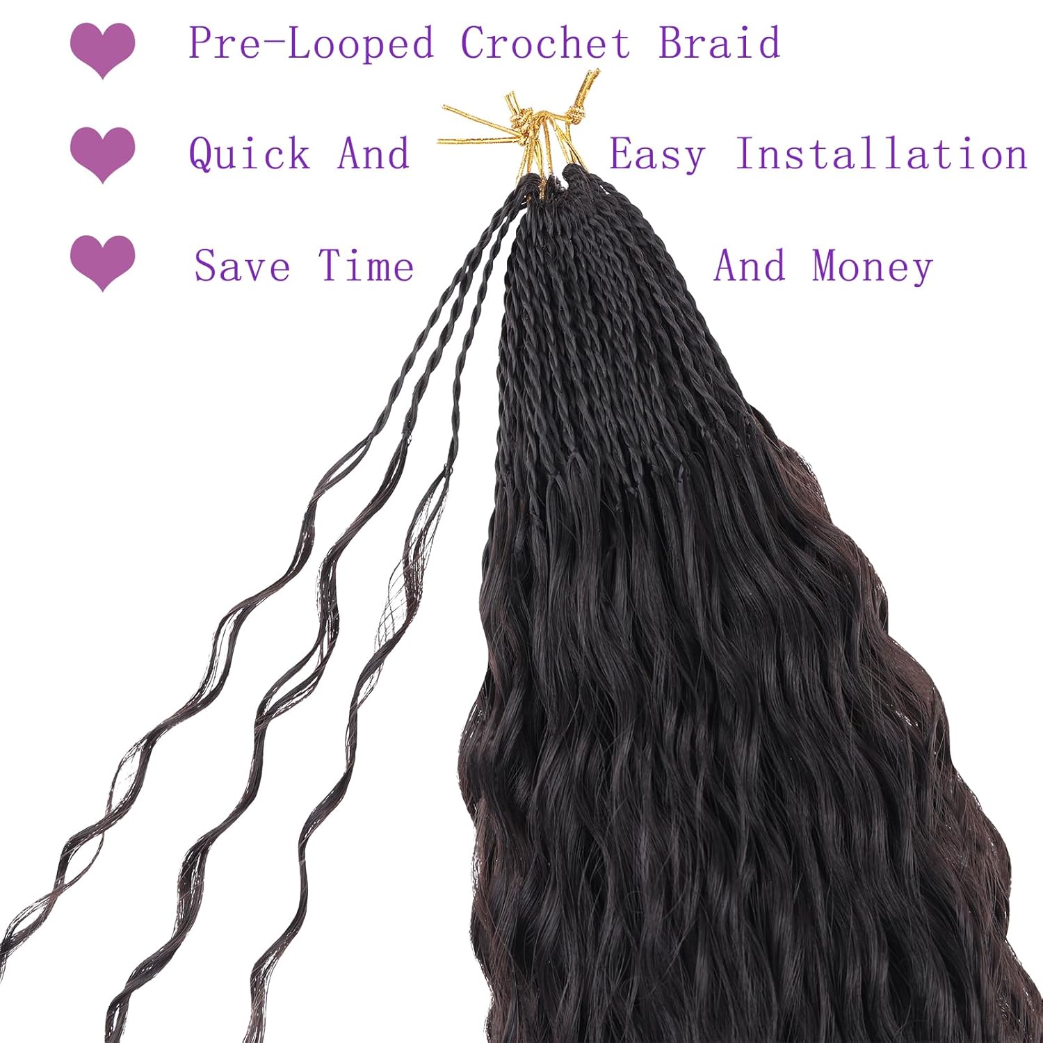 ZRQ 24 Inch Pre-looped Micro Brazilian Braids Curly Crochet Hair Extensions for Women - Image 4