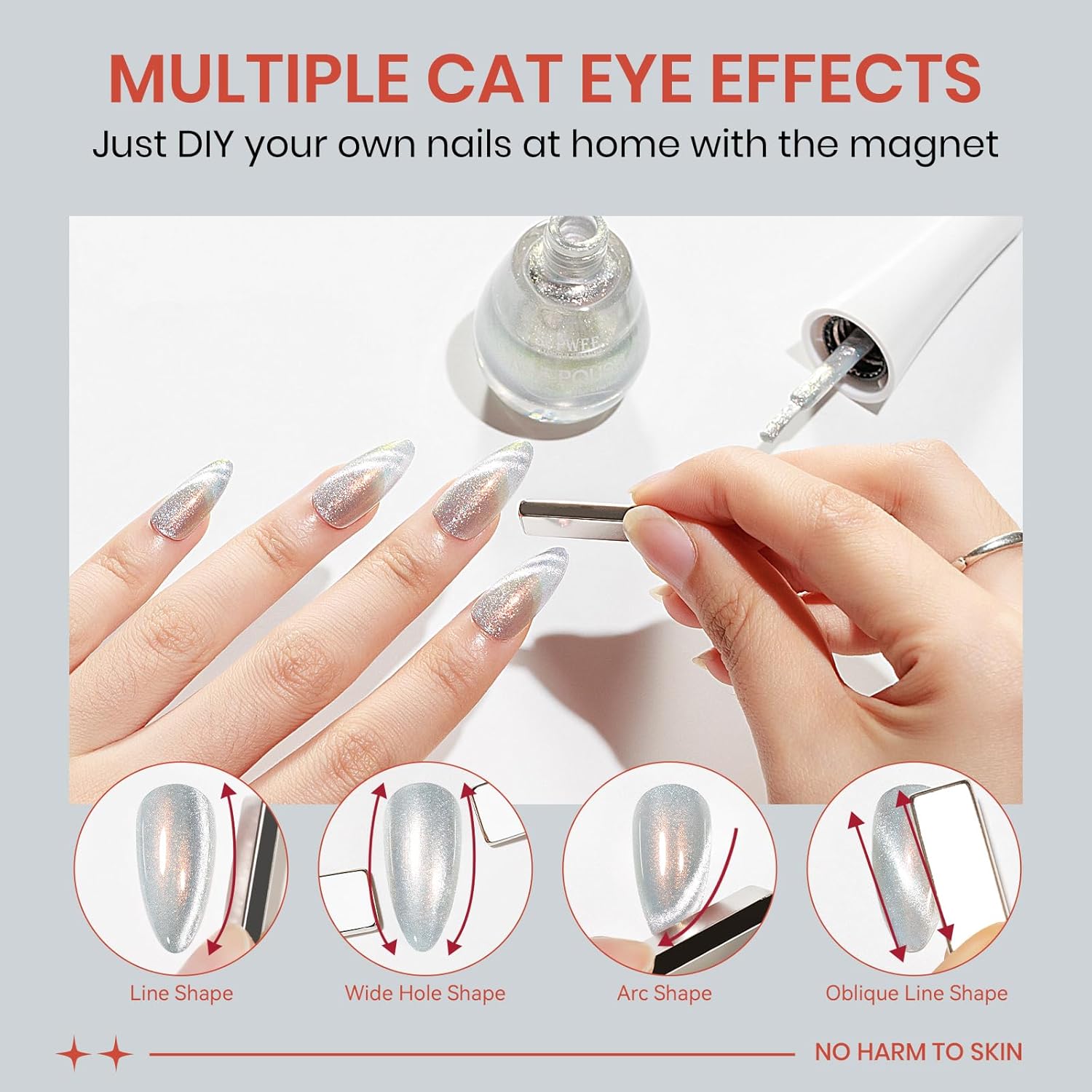 Aurora Silver Magnetic Cat Eye Nail Polish Non-Gel Quick Dry 16ml for Women - Image 4