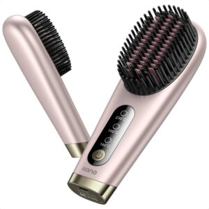 llano Portable Cordless Hair Straightener Brush, Upgraded 6400 mAh USB Rechargeable, Lightweight Mini Portable Hair Straightening Comb for Travel/Home/Outdoor (Rose Pink)