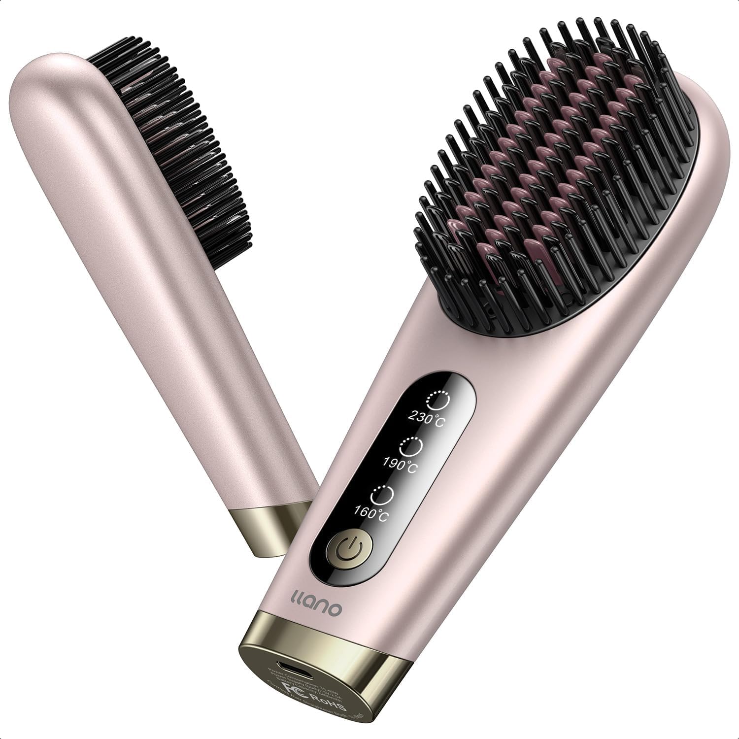 llano Portable Cordless Hair Straightener Brush, Upgraded 6400 mAh USB Rechargeable, Lightweight Mini Portable Hair Straightening Comb for Travel/Home/Outdoor (Rose Pink)