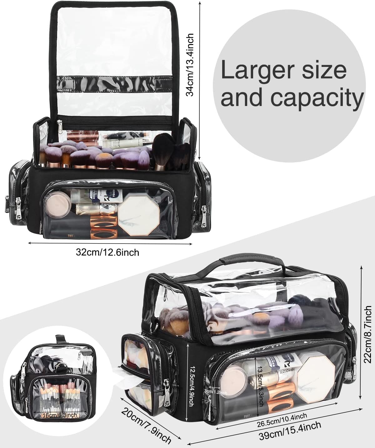 Extra Large Makeup Brush Holder Case with Stand Up Slots and Adjustable Travel Strap - Image 2