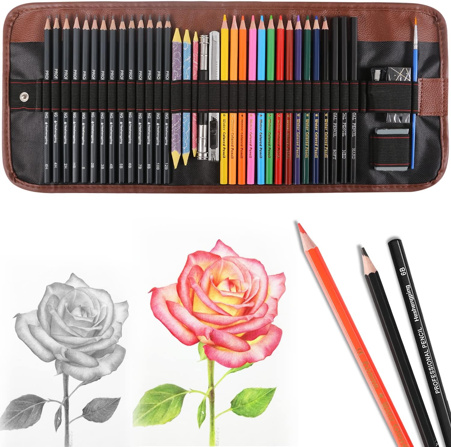 41 Piece Artist Sketching Pencil Set with 50 Page Sketchbook For Beginners - Image 7