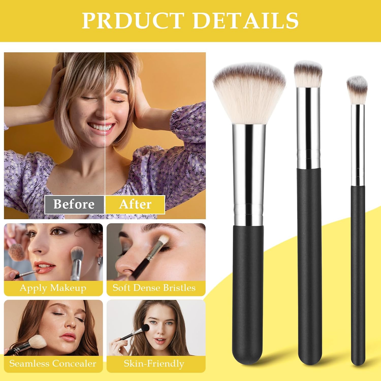 3-Piece Makeup Brush Set for Liquid Cream Foundation Concealer Blusher Application - Image 2