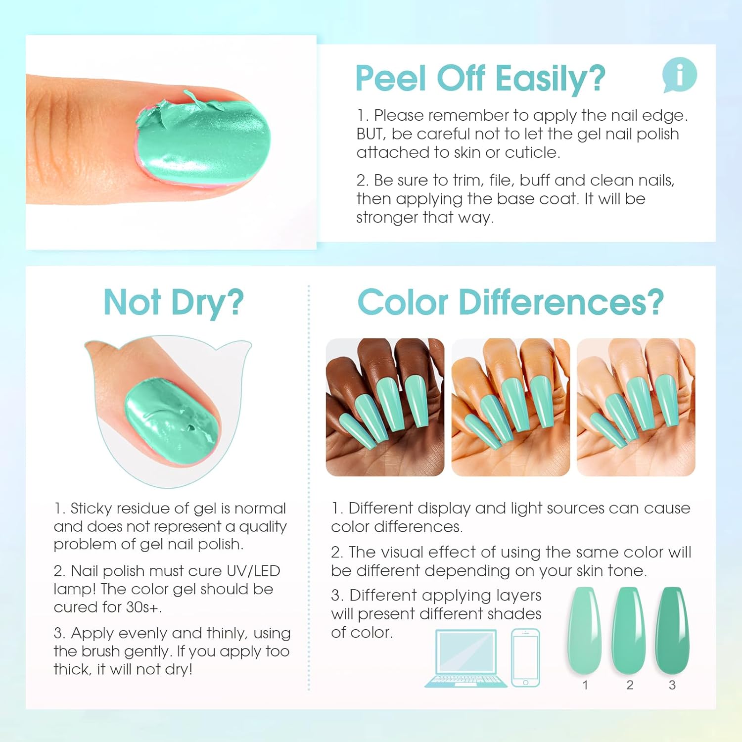ROSALIND 24 Piece Neon Gel Nail Polish Set with Base and Top Coat for UV Manicure - Image 8