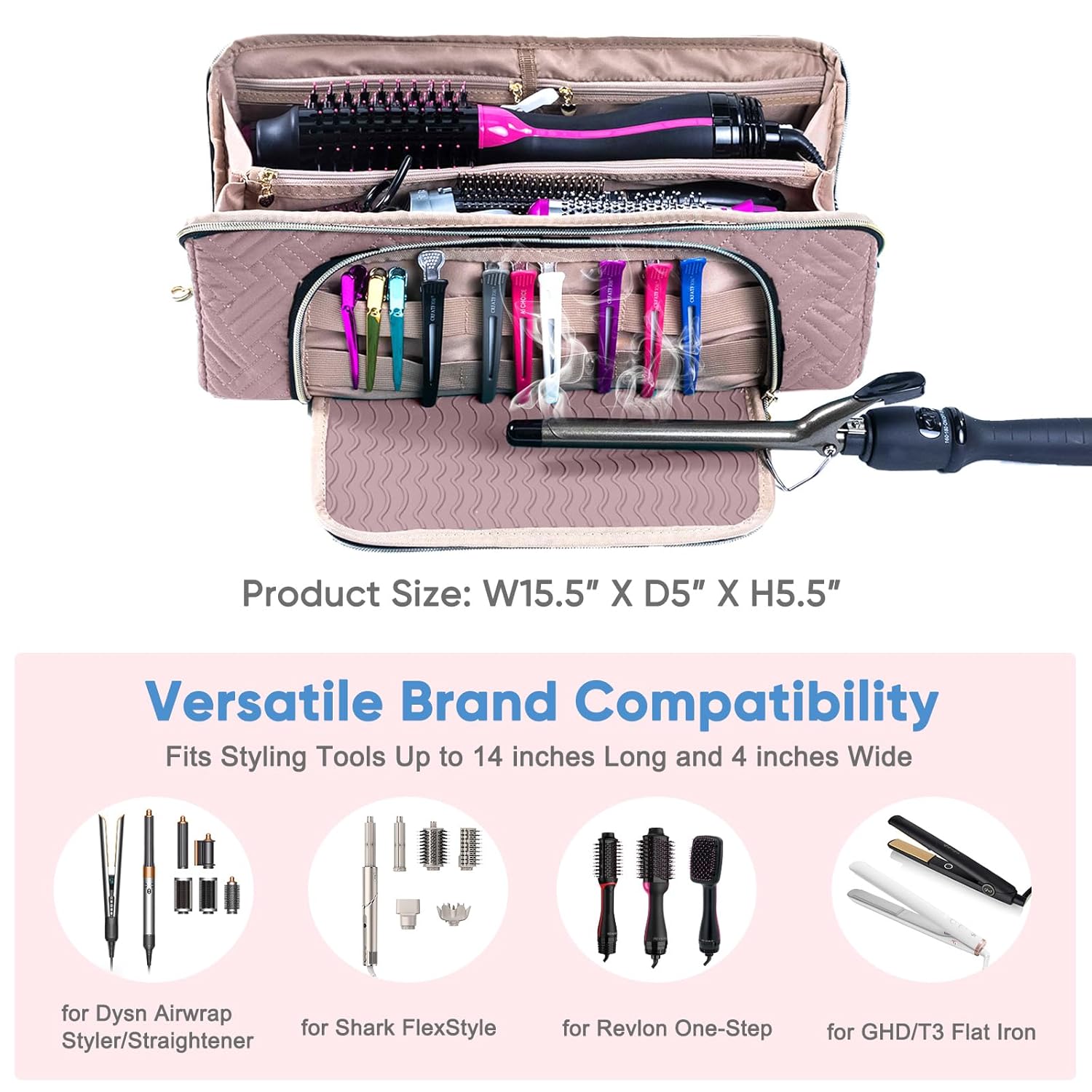 Large 2-in-1 Travel Organizer Bag with Heat-Resistant Mat for Hair Dryers and Styling Tools - Image 3