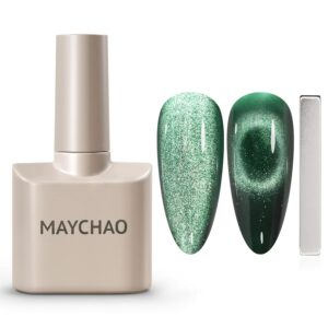 MAYCHAO 15ML Cat Eye Gel Nail Polish 1Pc Green Gel Polish with Magnet Soak off Holographic Magnetic Nail Polish for Nail Art Manicure Salon DIY at Home, 0.5 OZ
