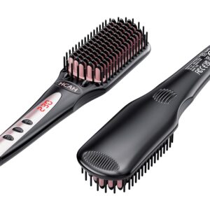 Hair Straightener Brush for Women, Negative Ion Ceramic Hair Straightening Brush with Anti-Scald Protection, Dual 110-240V Worldwide Voltage Suit for Travel, 60 min Auto-Off, Glove Include