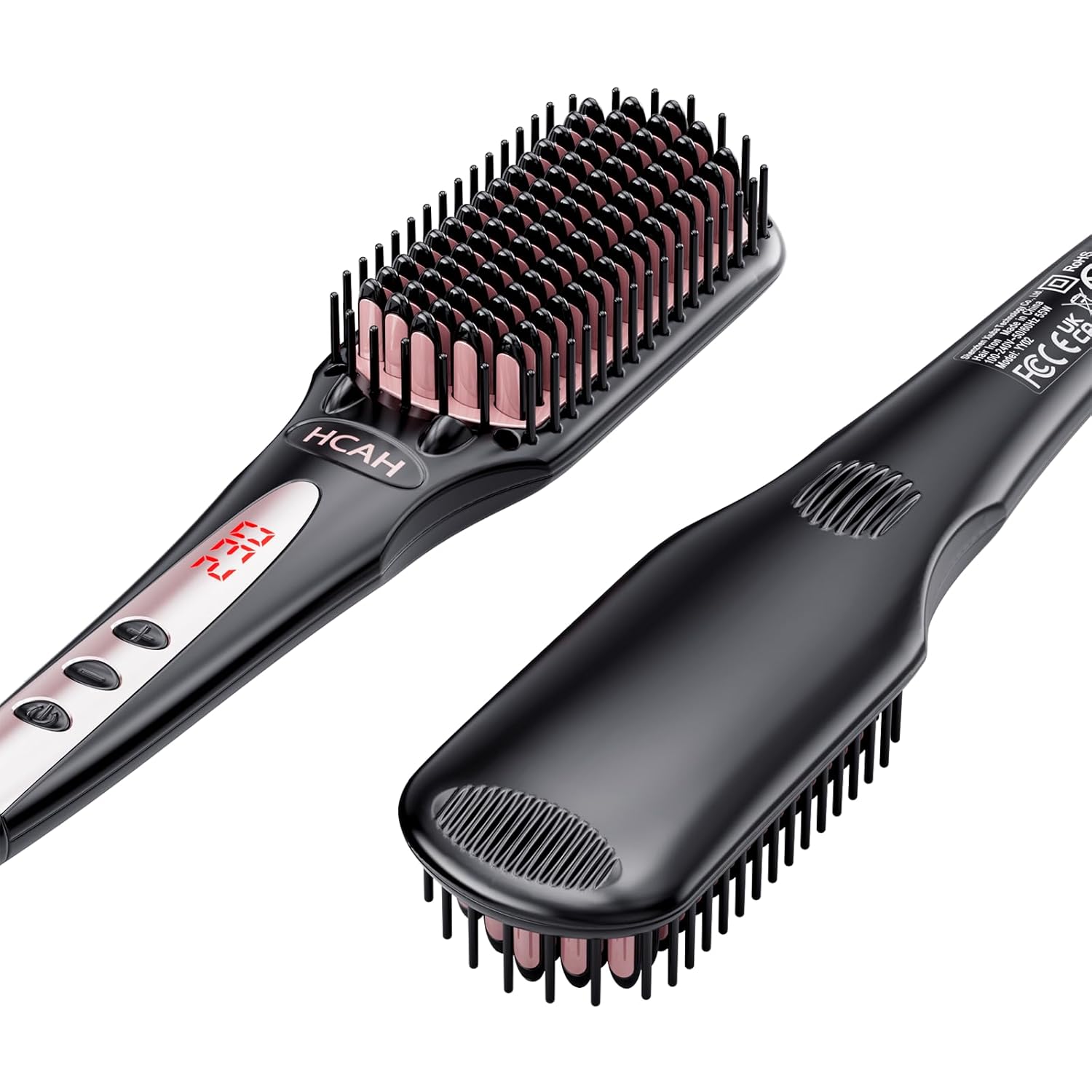 Hair Straightener Brush for Women, Negative Ion Ceramic Hair Straightening Brush with Anti-Scald Protection, Dual 110-240V Worldwide Voltage Suit for Travel, 60 min Auto-Off, Glove Include