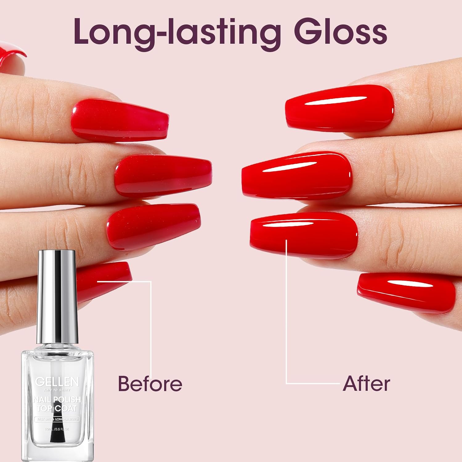GELLEN 15ml Clear Nail Polish Top Coat, Quick Dry No Wipe, Long Lasting Non-Toxic - Image 3