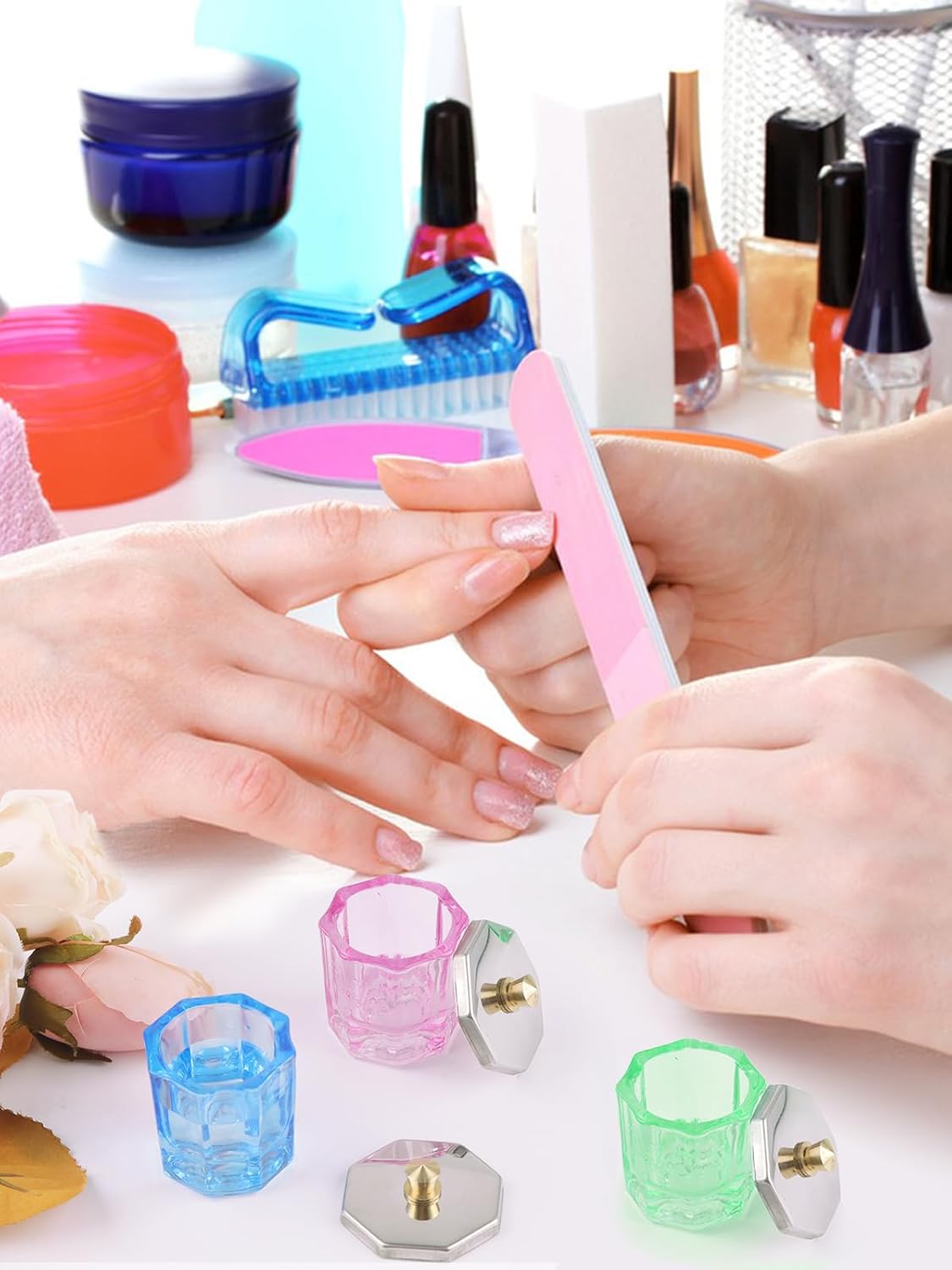 TOROKOM 4-Color Dappen Dish Set for Acrylic Nails with Lid and Nail Art Tools, 13 Piece - Image 7