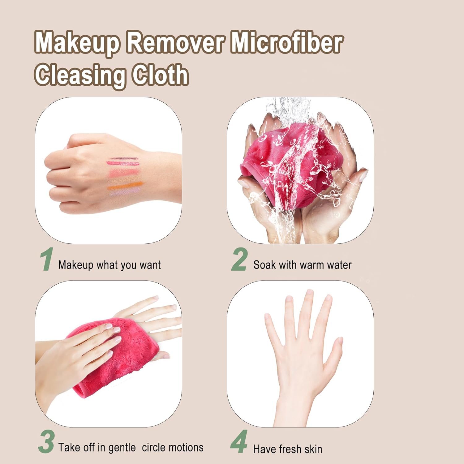 KODAMO 12 Pack Pink Reusable Microfiber Makeup Remover Cloths with Travel Bag - Image 6
