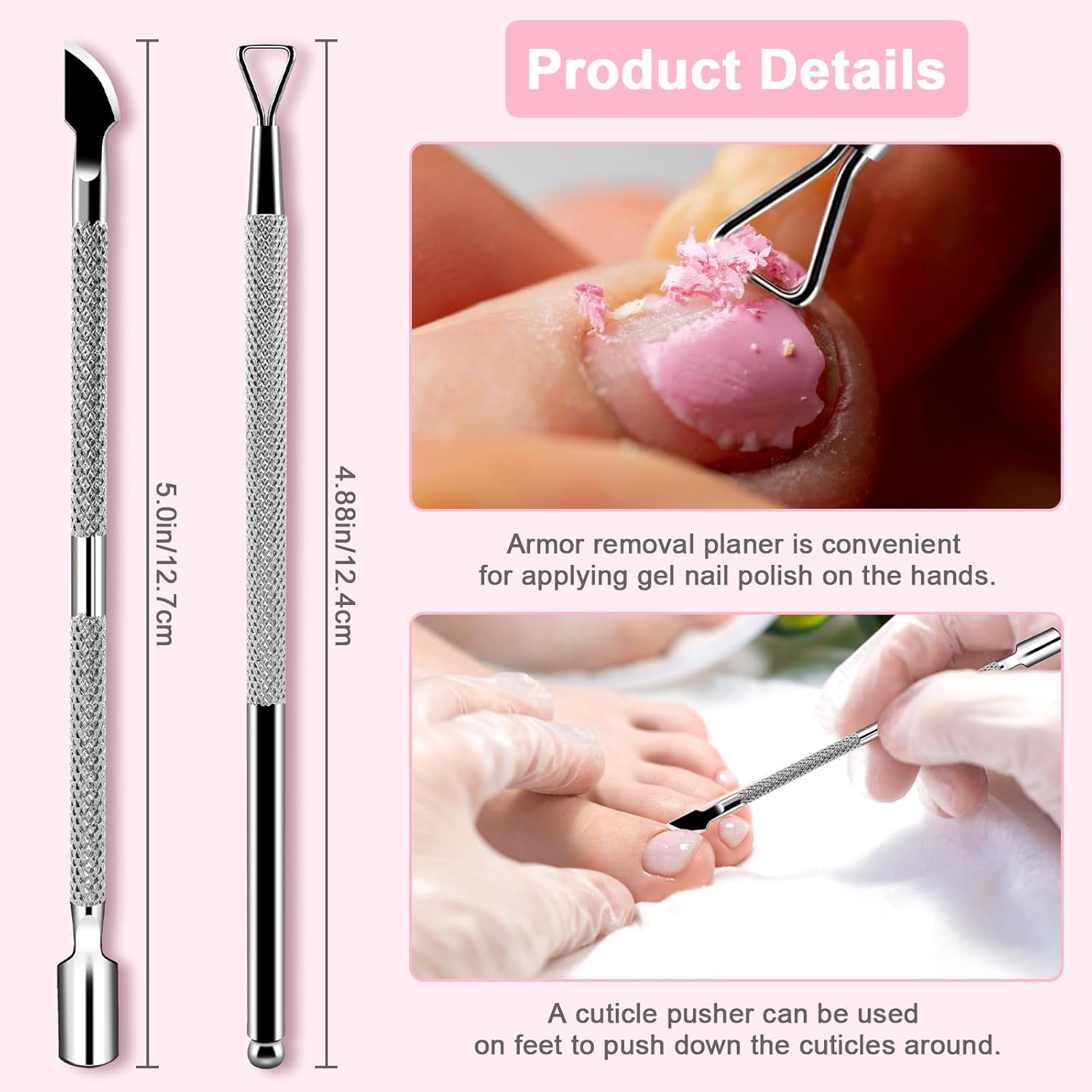 HOFASON 2 PCS Stainless Steel Cuticle Pusher Nail Polish Remover Tool Set for Home Use - Image 3