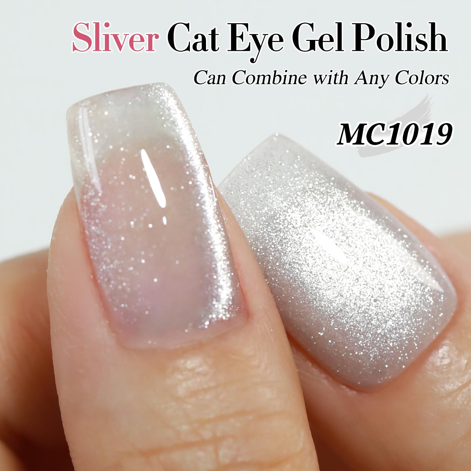 Double Rhythm 0.5 OZ Magnetic Cat Eye Gel Polish 15ML Silver Holographic Glitter - Image 2