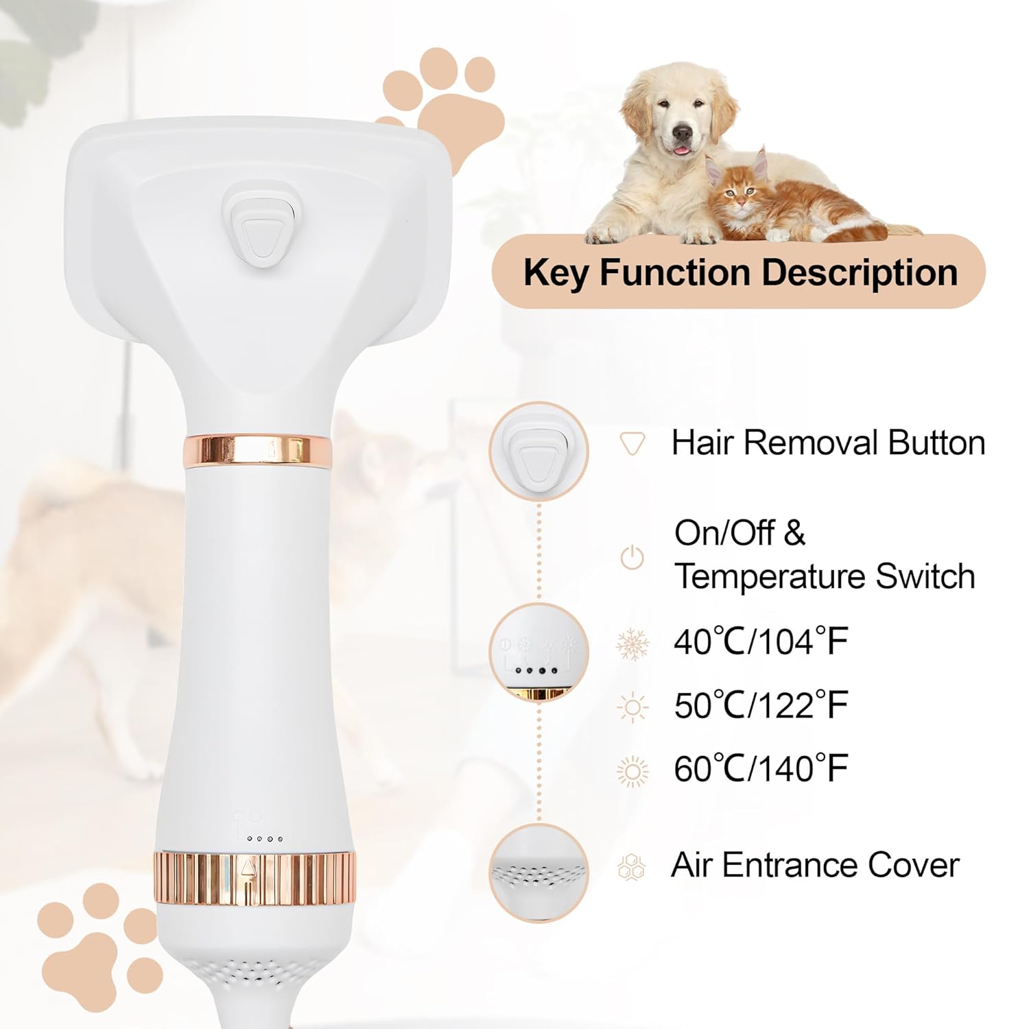 Portable 2-in-1 Dog Grooming Dryer and Brush, 300 Watts, 3-Speed Settings, Low Noise Operation - Image 2