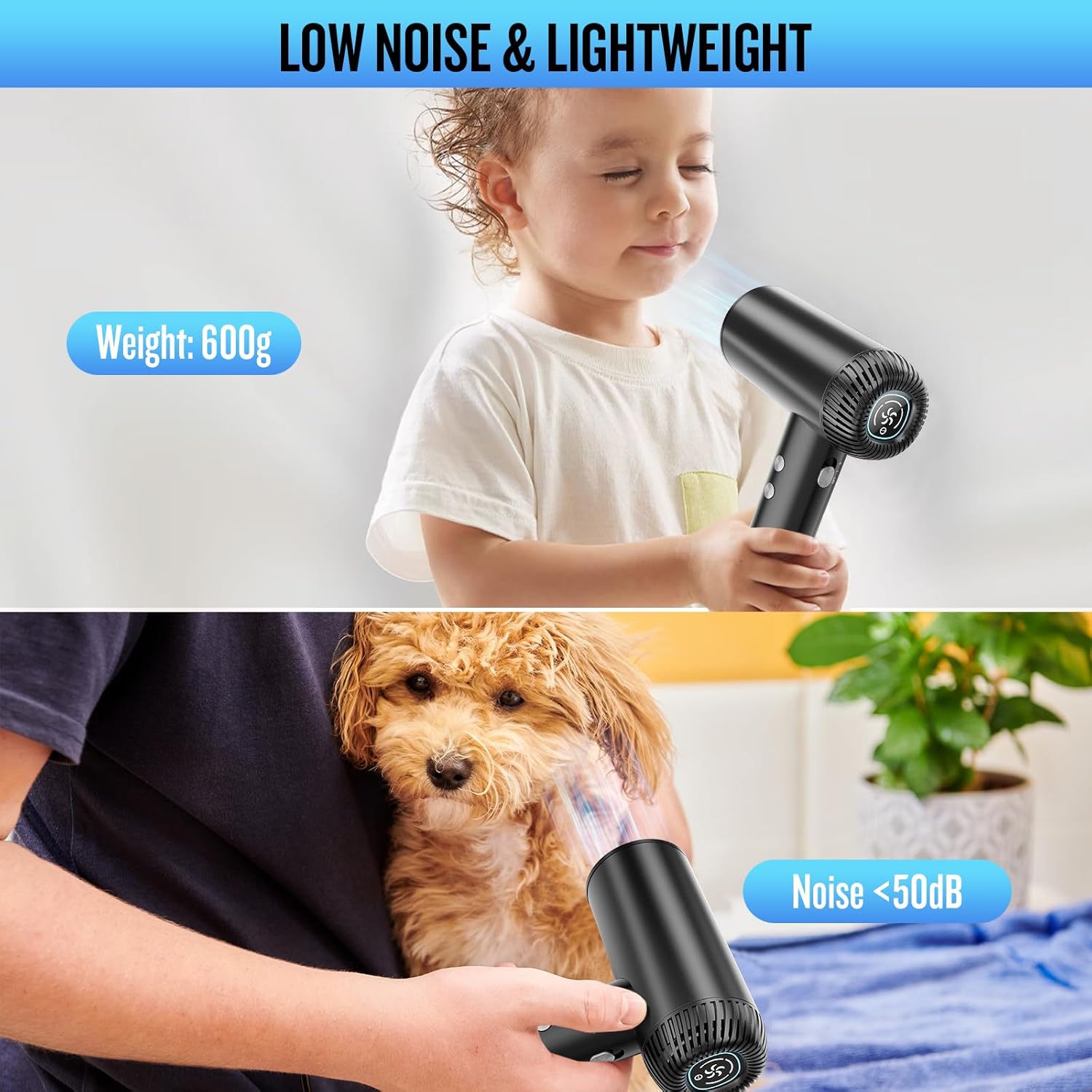 2025 Black High-Speed Hair Dryer 200000 RPM Ionic Motor Low Noise with Diffuser - Image 5