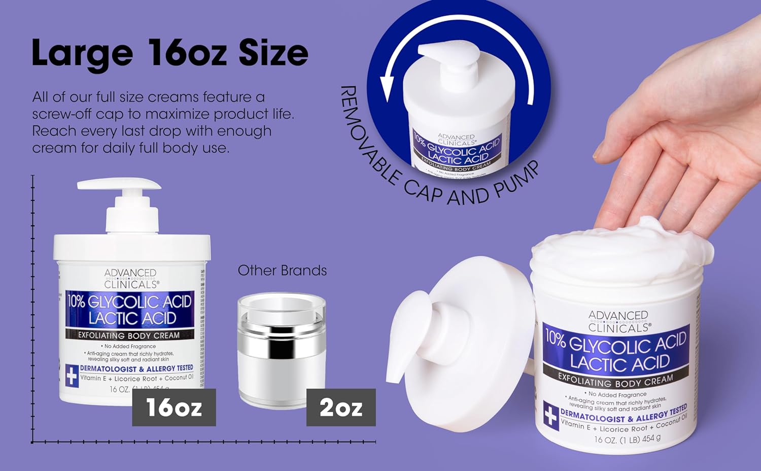 Advanced Clinicals 10% Glycolic Lactic Acid Exfoliating Lotion Cream 16 Oz - Image 8