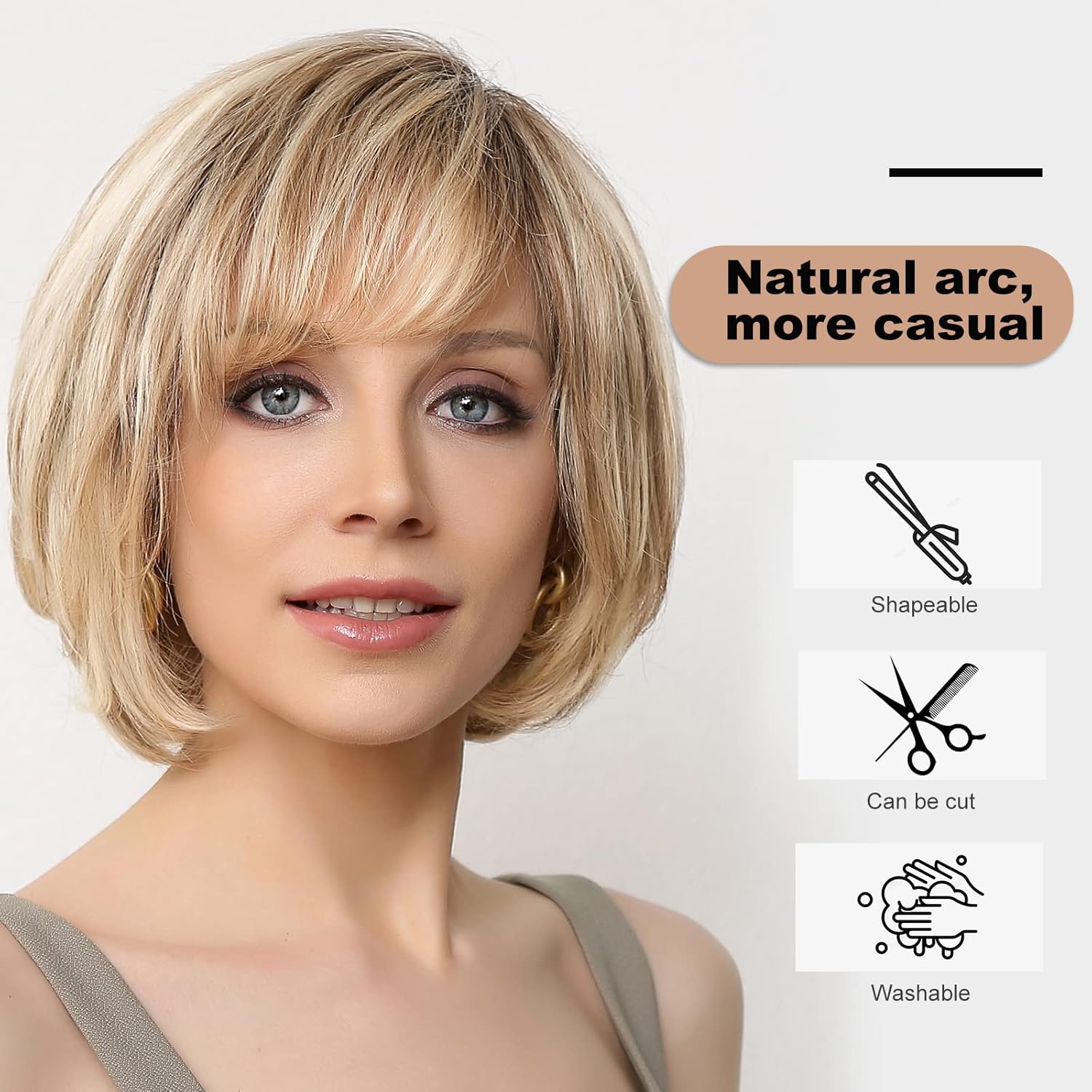 EMMOR 100% Human Hair Hand-Tied Lace Front Wig Women Natural Layered Wavy Style Medium - Image 6