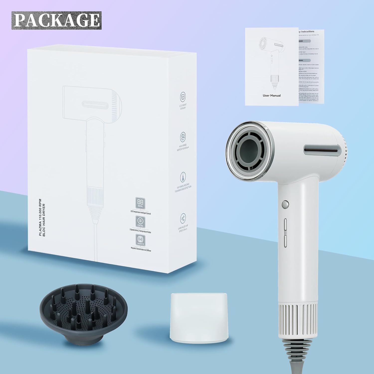 1600W Ionic Hair Dryer with 7 Heat Settings, 31 Modes, LCD Display, and Diffuser - Image 8