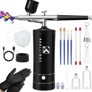 AKALLIBRE Airbrush Kit with Compressor, 48PSI High-Pressure Non-Clogging Airbrush Gun with 0.2/0.3/0.5mm Nozzles, Portable Airbrush for Nails Art, Cake Decoration, Painting etc.