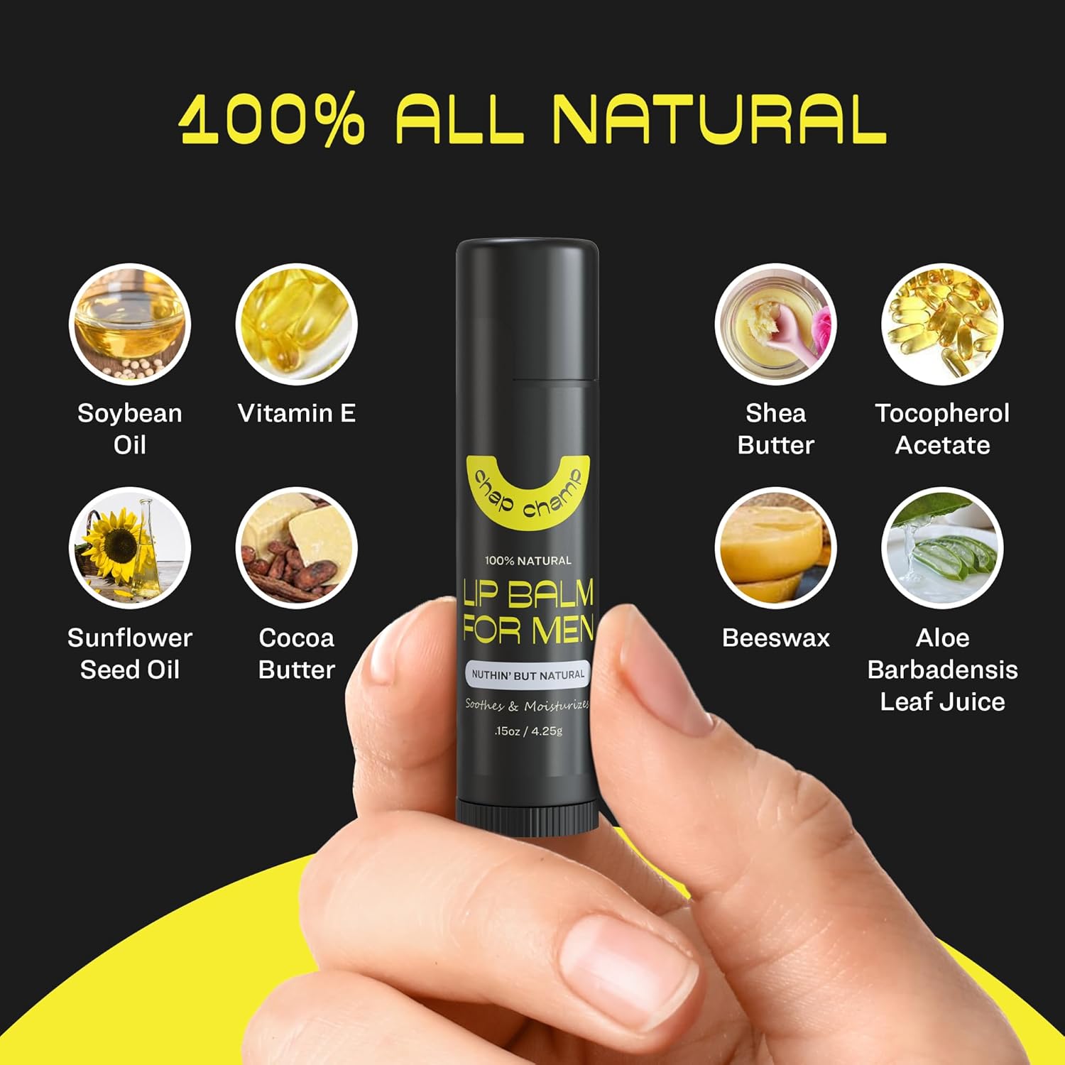 All Natural Men's Lip Balm 6 Pack with Vitamin E Beeswax Peppermint Coconut Vanilla - Image 2