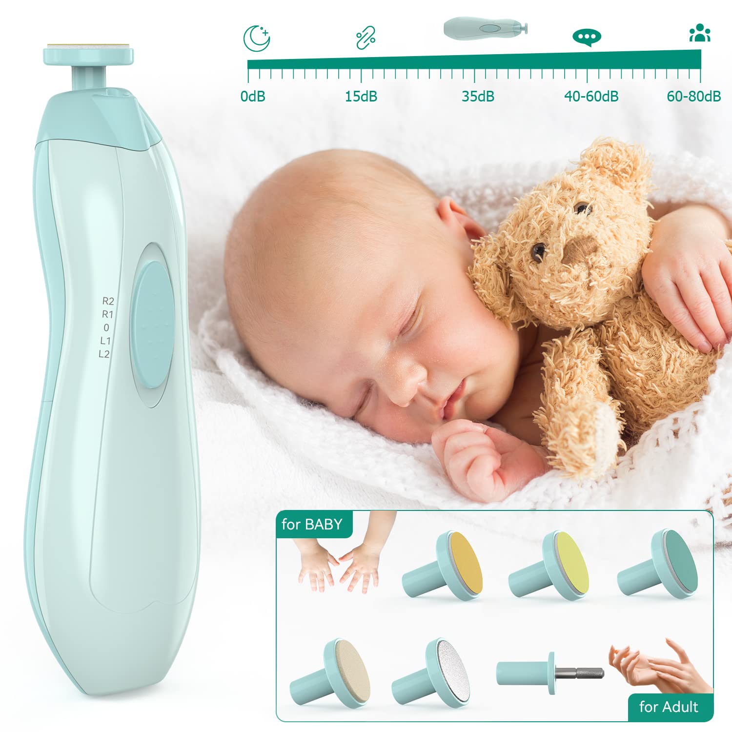 24-Piece Baby Healthcare and Grooming Kit with Electric Nail Trimmer, Clippers, and Brush - Image 2