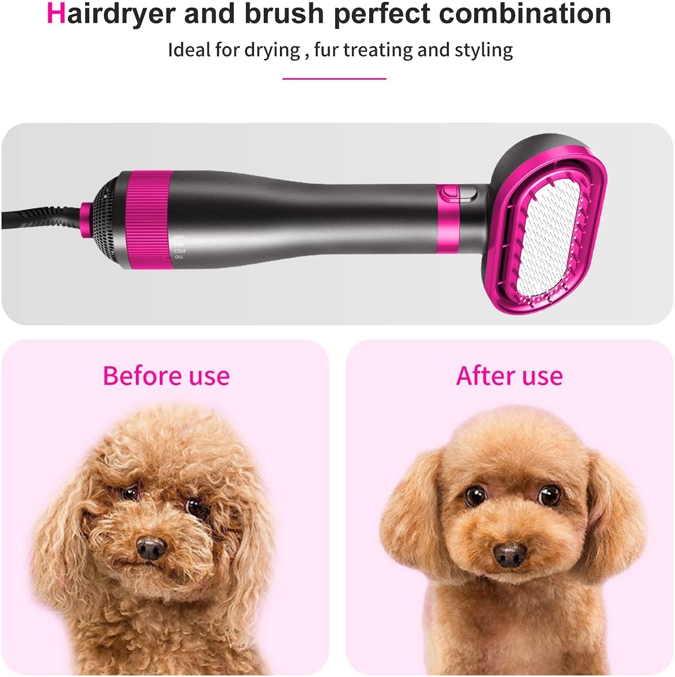 2-in-1 Pet Grooming Tool: Dog Hair Dryer and Slicker Brush Combo, Small/Medium, Adjustable Temperature - Image 5
