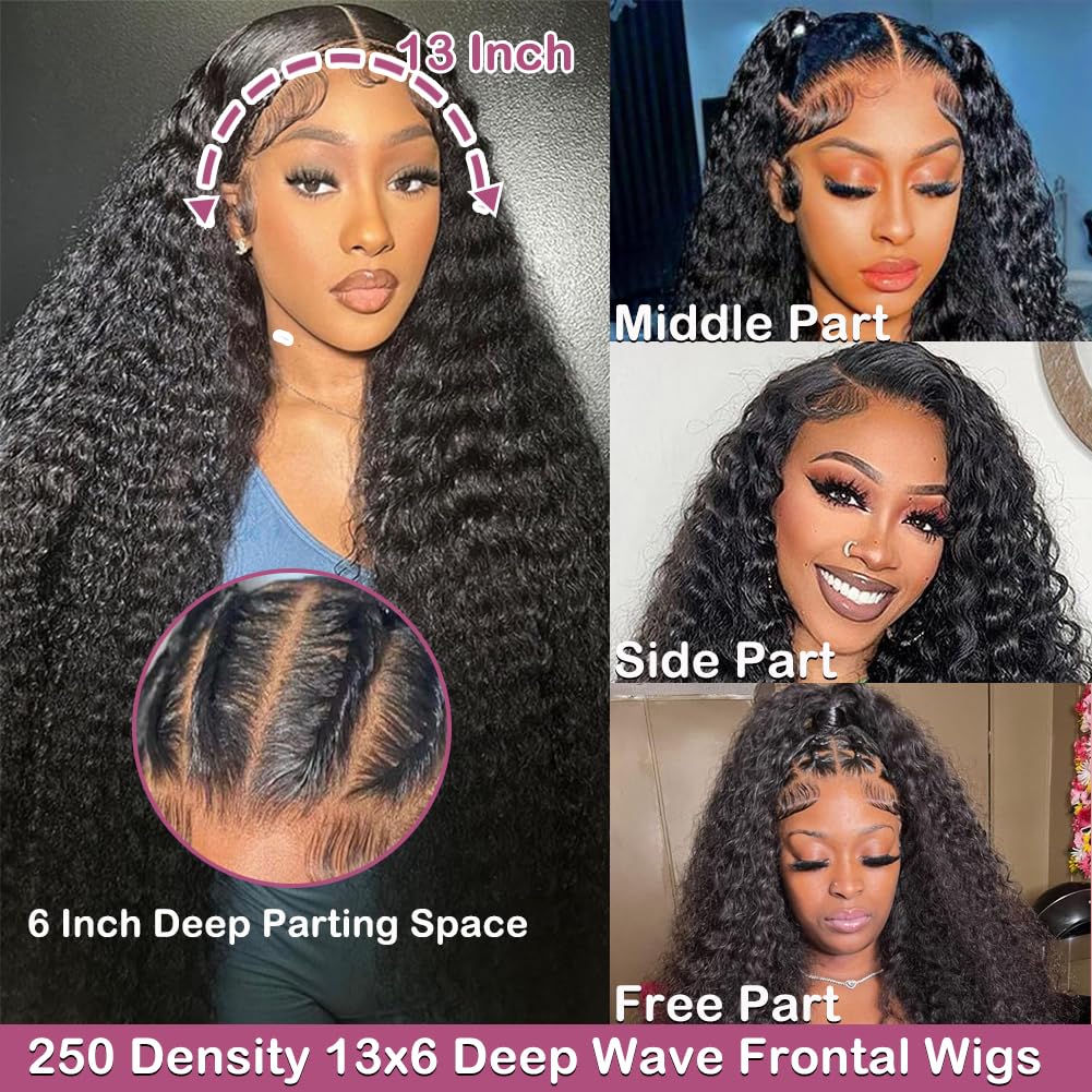 Deep Wave 28 Inch 250% Density HD Lace Front Wig Pre Plucked - Image 2