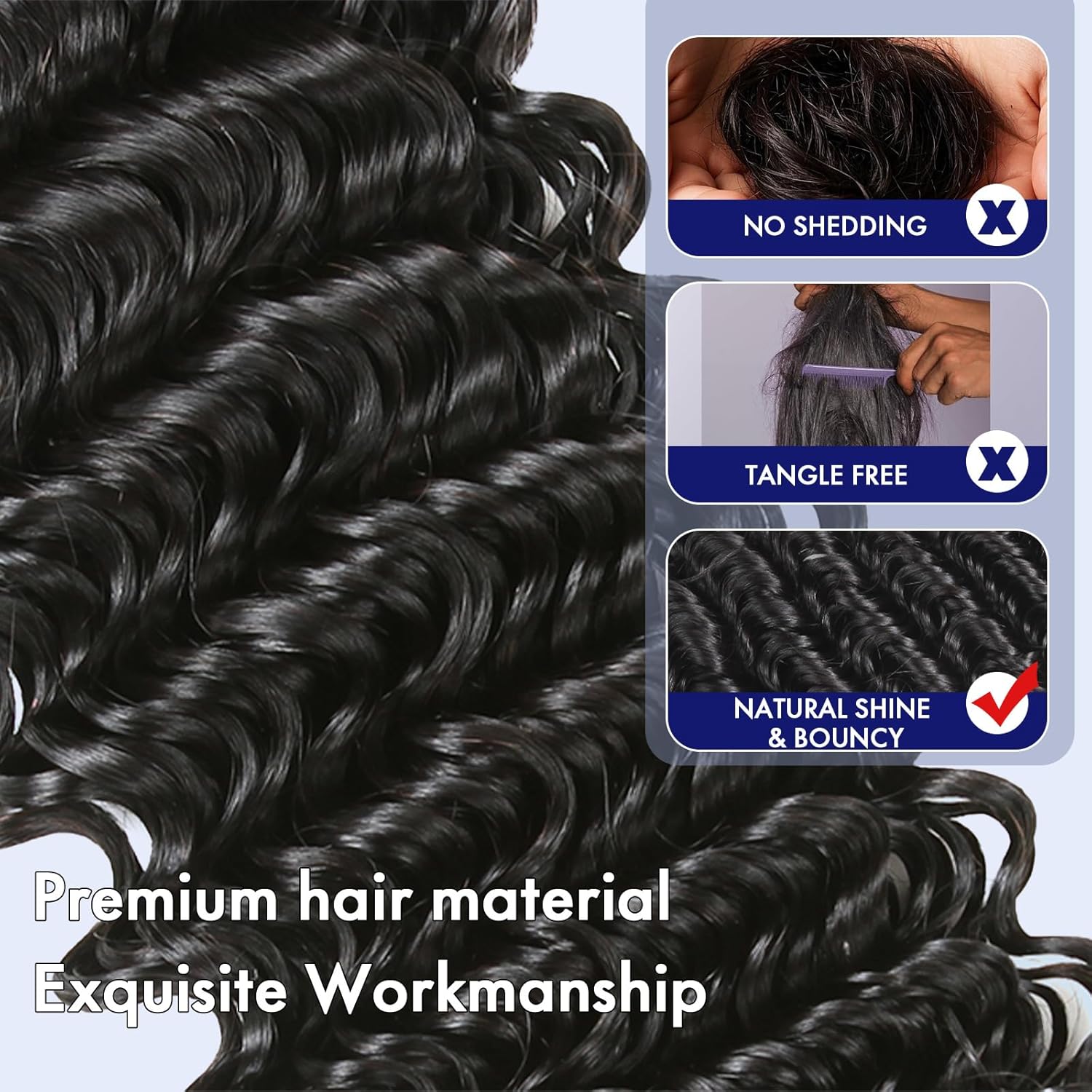 Deep Wave Curly Human Hair Bundles 20 22 24 Inch 3 Set Natural Black - Image 5
