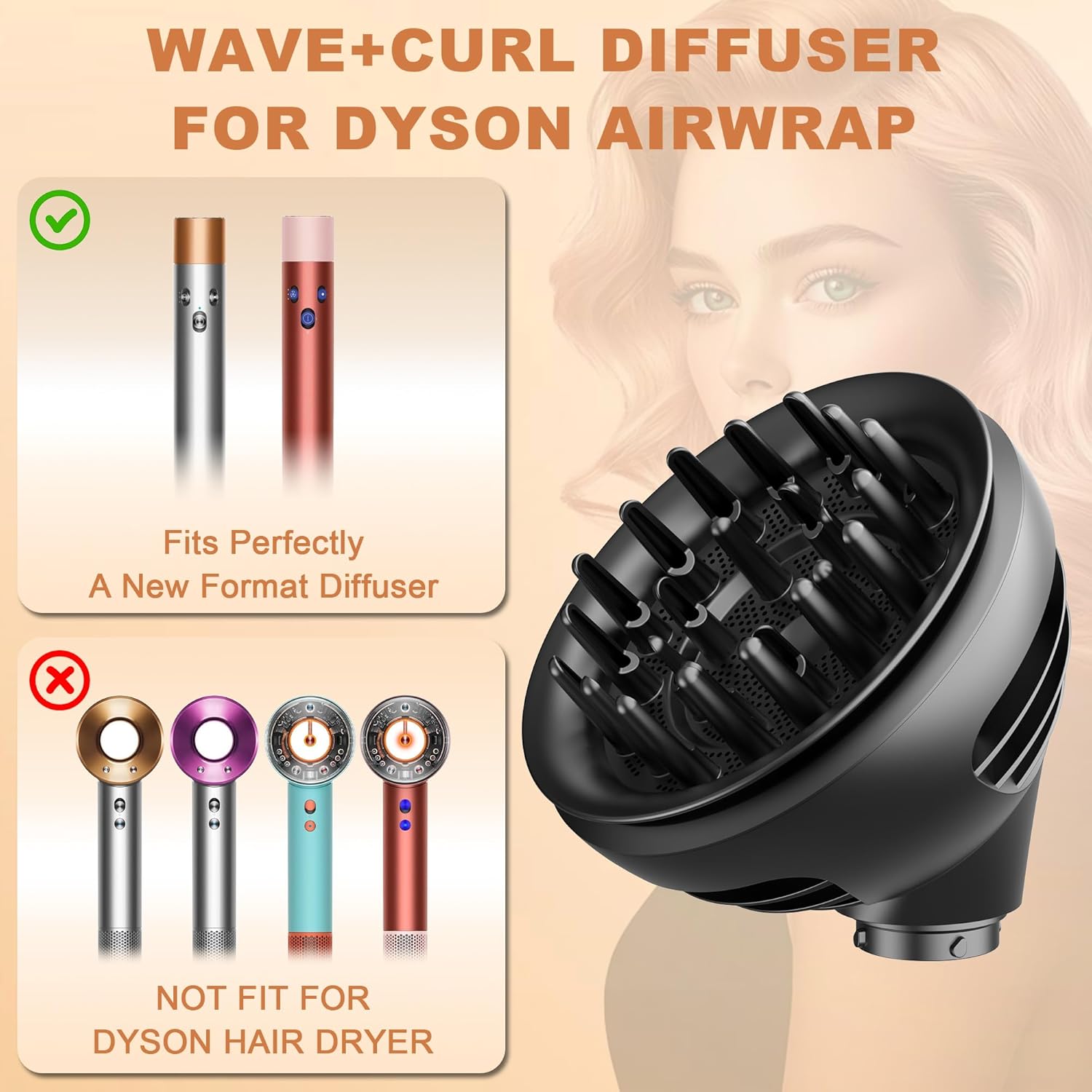 Dyson Airwrap Wave Curl Diffuser Attachment Upgraded Curling Hair Nozzle Compatible HS01/05 - Image 6