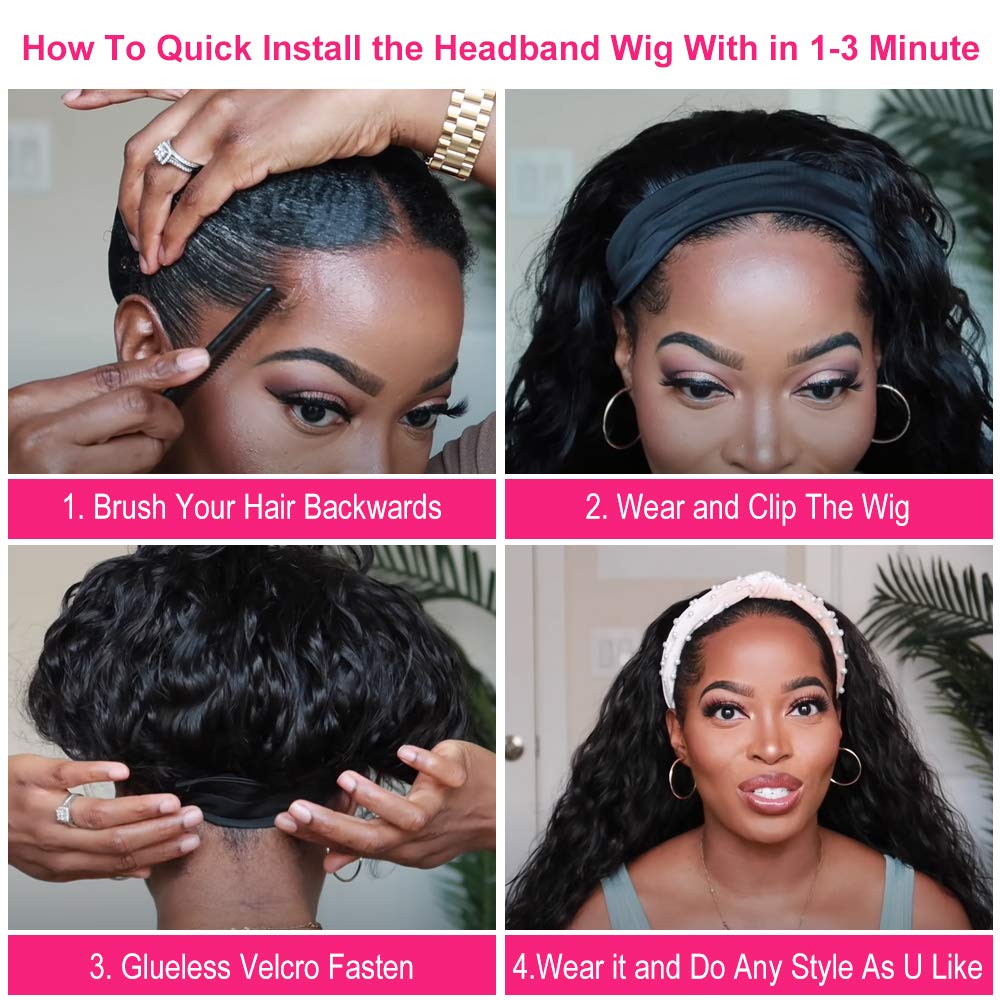 Mengkai 18 Inch Curly Human Hair Glueless Machine Made Headband Wig - Image 5