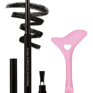 Black Eyeliner Pencil Retractable Gel Eyeliner Pencil Built in Sharpener Waterproof Smudge proof Waterline Eye Liner Pencil Smooth Creamy Texture With 1 Eyeliner Stencil Makeup Tool
