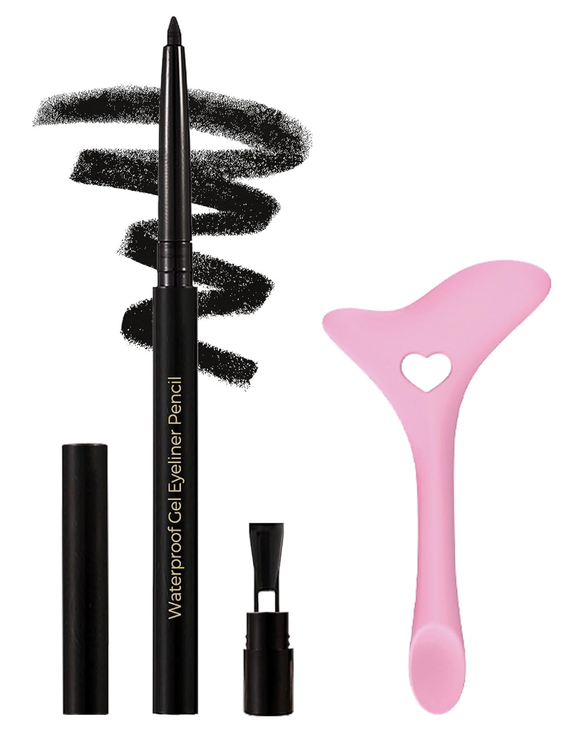 Black Eyeliner Pencil Retractable Gel Eyeliner Pencil Built in Sharpener Waterproof Smudge proof Waterline Eye Liner Pencil Smooth Creamy Texture With 1 Eyeliner Stencil Makeup Tool