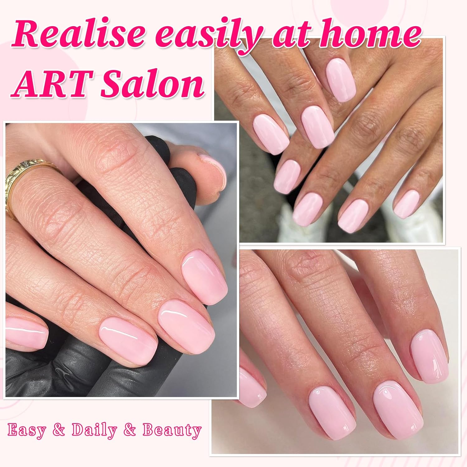 240pc Baby Pink Short Square Press On Nails Kit with Glue - Image 4