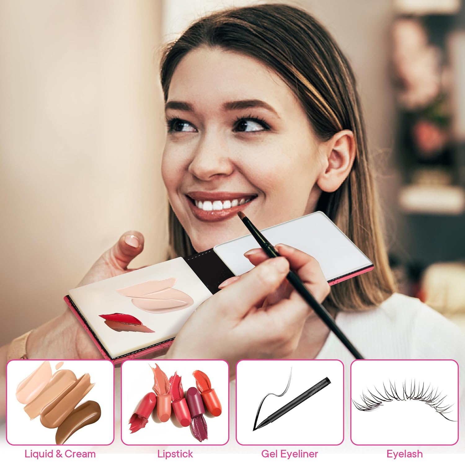 Professional Makeup Artist Foundation Cream Mixing Palette Kit with Travel Mirror and 100 Disposable Papers - Image 3