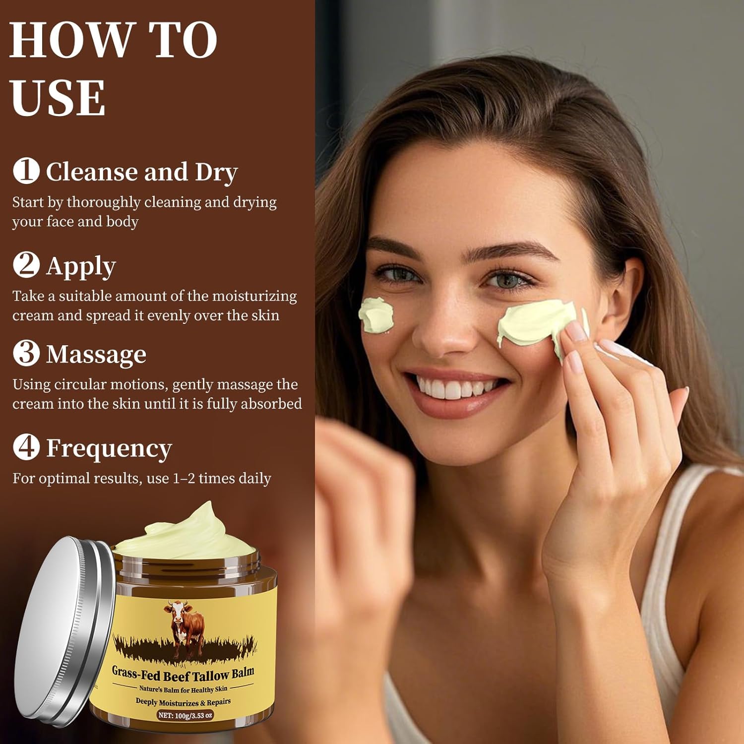 Organic Beef Tallow and Honey Facial Moisturizer Cream 3.53oz for All Skin Types - Image 3