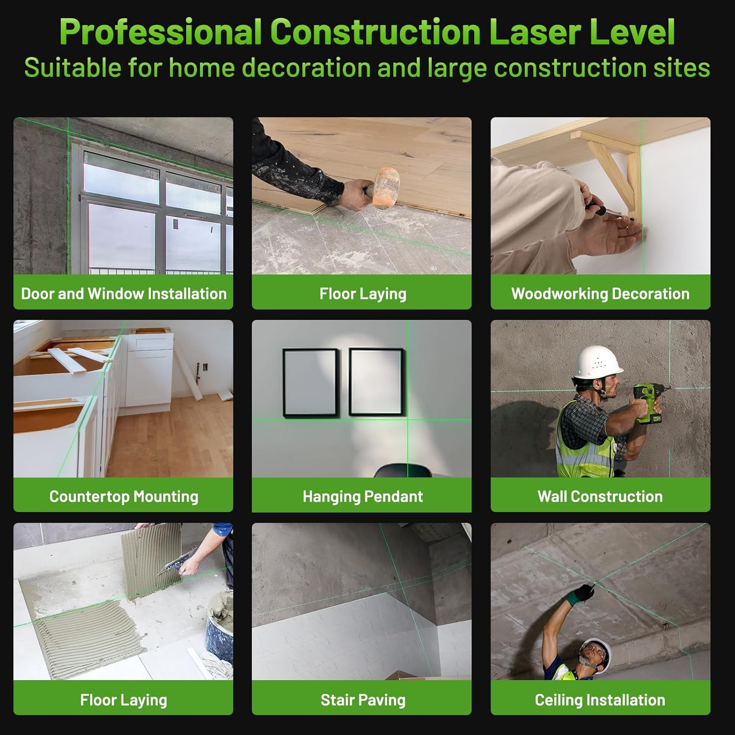 Huepar W04CG 4D 16-Line Green Laser Level Self Leveling Tool with Bluetooth & Electric Base - Image 2