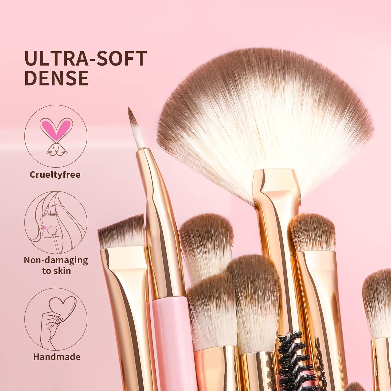 Docolor Pink 15-Piece Soft Synthetic Hair Eye Makeup Brush Set - Image 3
