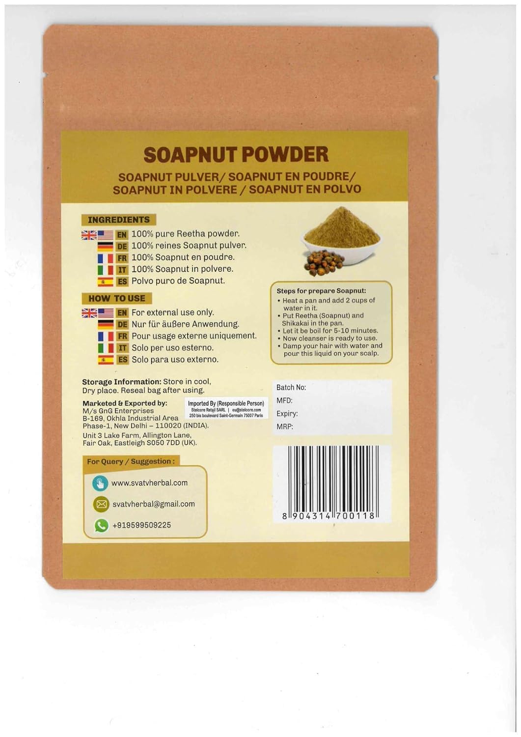 SVATV Soapnut Powder 227g Natural Hair Care Reetha Aritha Shampoo for All - Image 2