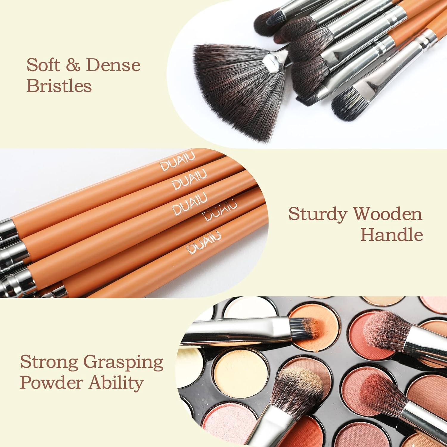 DUAIU 12-Piece Eyeshadow Brush Set Synthetic Hairs Wood Handles Eye Makeup Tools - Image 4