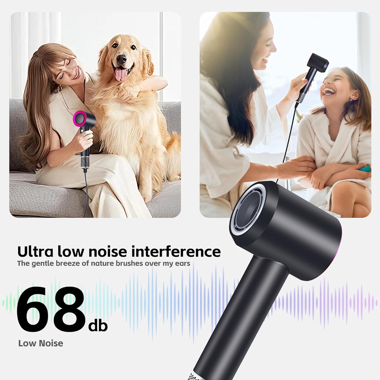 Fuchsia 1600W High-Speed Hair Dryer with 110000 RPM Brushless Motor and Ionic Technology Diffuser - Image 8