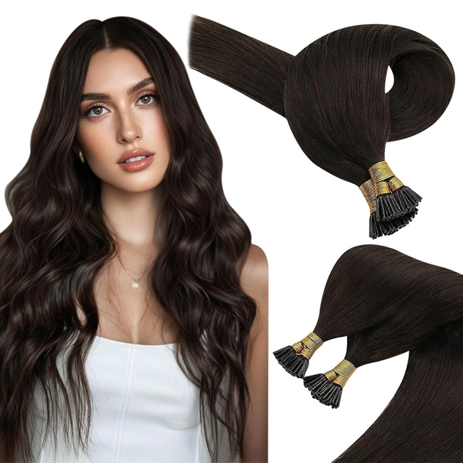 Sunny Hair 20inch I Tip Hair Extensions Human Hair Invisible Remy Itip Human Hair Extensions Dark Brown Itip Human Hair Extensions Add Volume Cold Fusion Easy to Style 50g